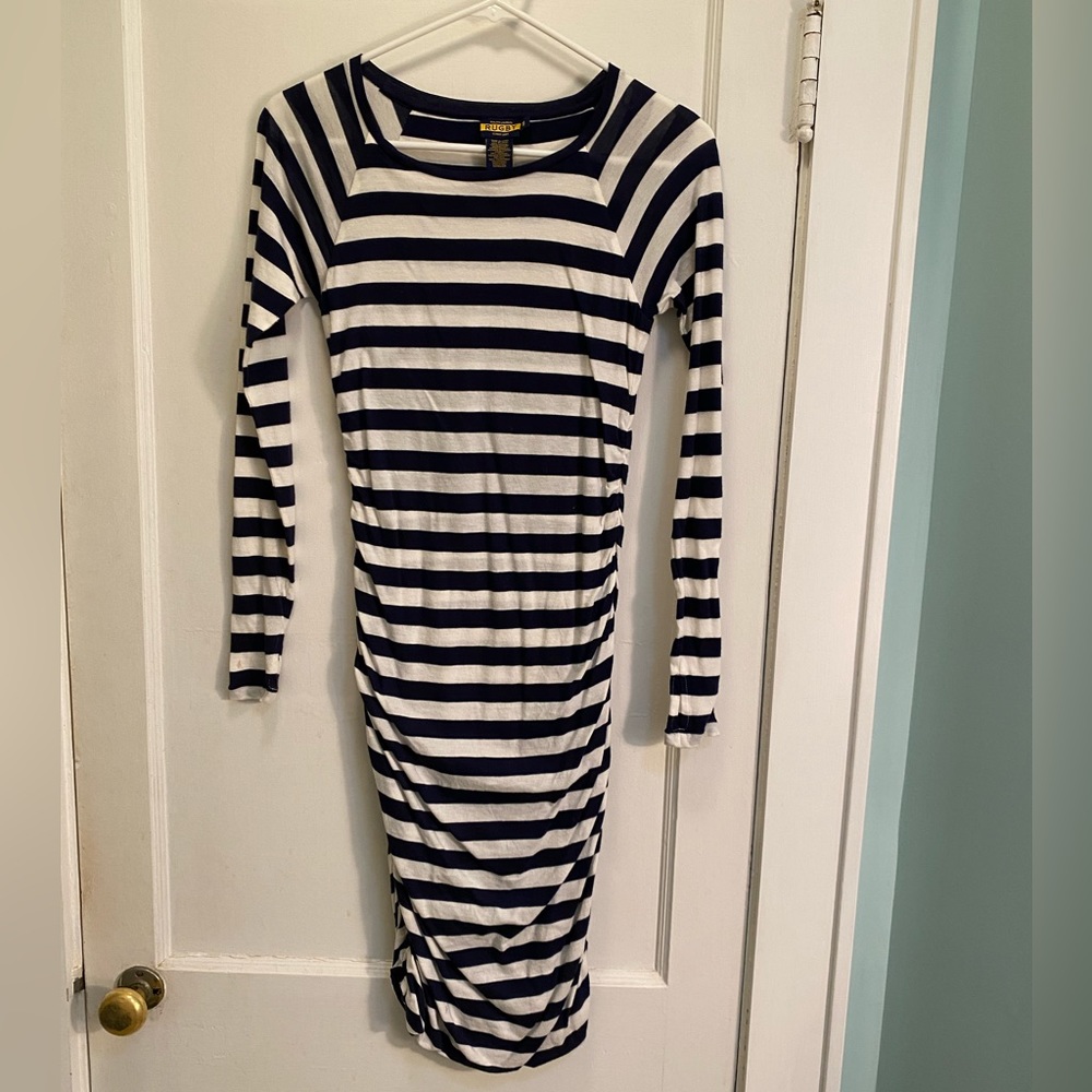 Rugby Ralph Lauren Striped Ruched LongSleeve Body Con Dress